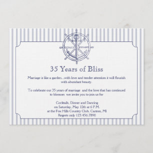 Nautical Anchor Grey Stripe Anniversary Invitation