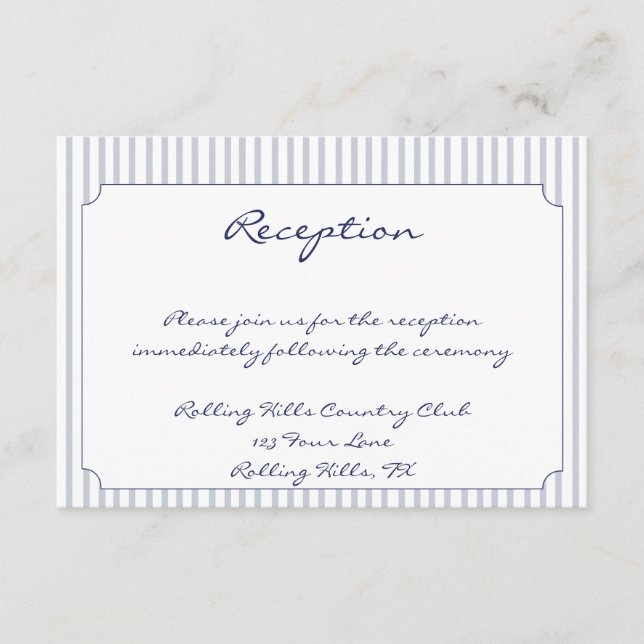 Nautical Anchor Grey Stripe Wedding Reception Enclosure Card (Front)
