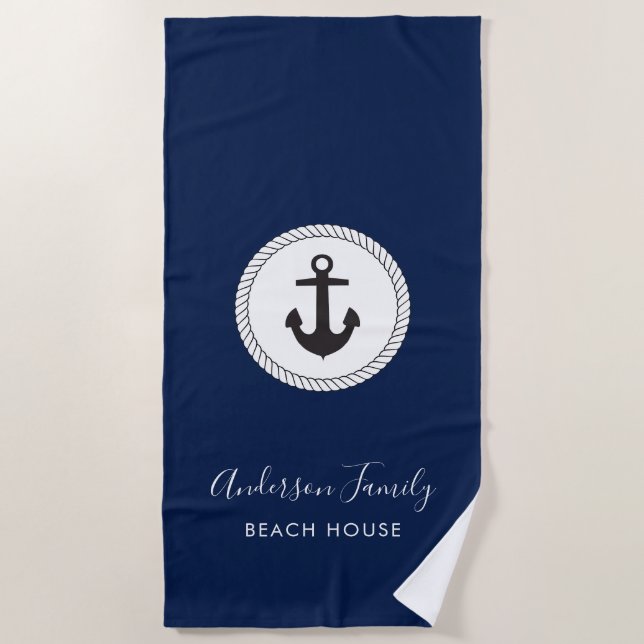 Nautical Anchor | Handwritten Calligraphy Family Beach Towel (Front)