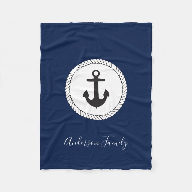Nautical Anchor Handwritten Calligraphy Family Fleece Blanket (Front)