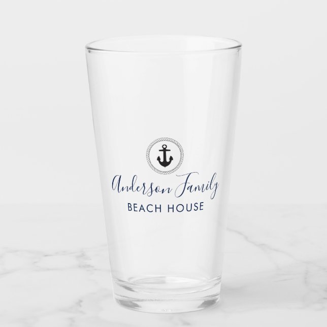 Nautical Anchor | Handwritten Family Beach House Glass (Front)