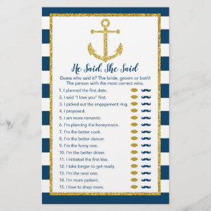 Nautical Anchor He Said She Said Bridal Game