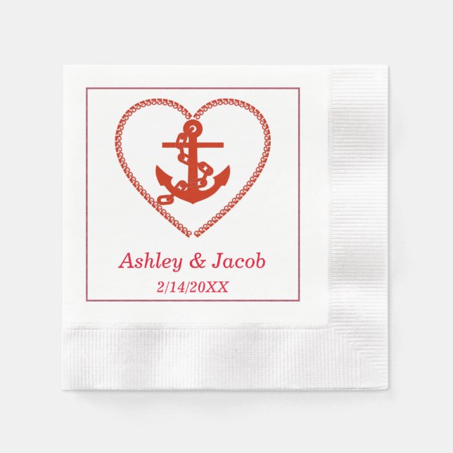 Nautical Anchor Heart Wedding napkin (Front)