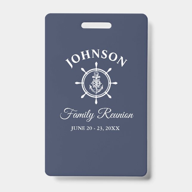 Nautical Anchor Helm Family Reunion Navy Blue ID Badge (Front)