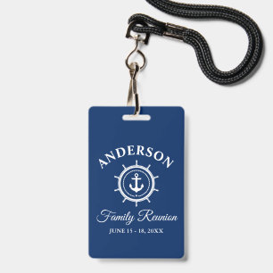 Nautical Anchor Helm Family Reunion Navy Blue ID Badge