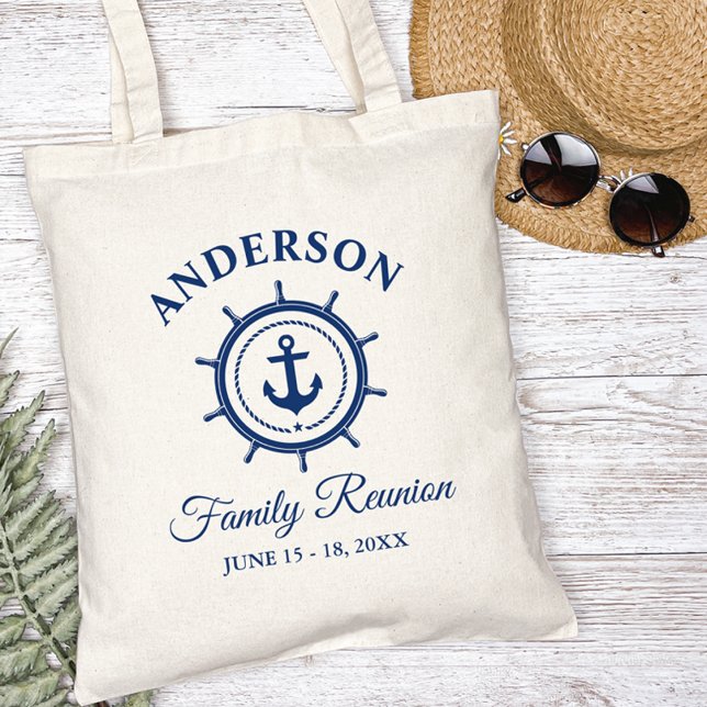Nautical Anchor Helm Family Reunion Tote Bag (Customize to change text size, color or text style.)