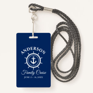 Nautical Anchor Helm Navy Blue Family Cruise ID Badge