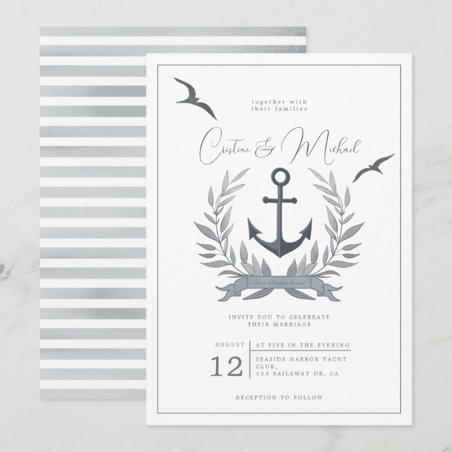 Nautical anchor herald wedding invitation (Front/Back)