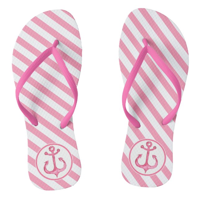 Nautical Anchor | Hot Pink Striped Flip flops (Footbed)
