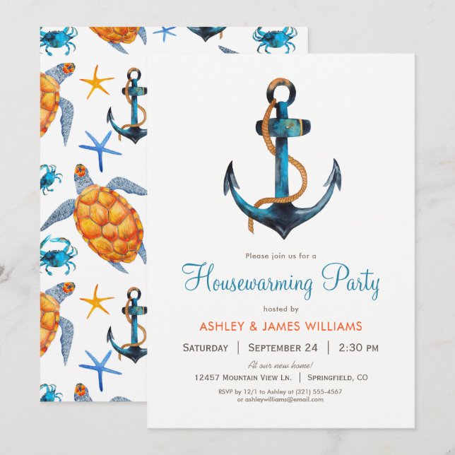 Nautical Anchor Housewarming Party Invitation (Front/Back)