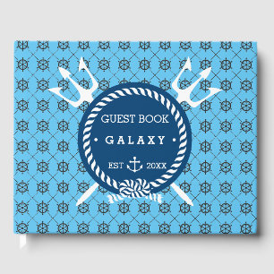 Nautical Anchor Icon and Yacht Turquoise Blue Boat Guest Book