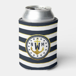Nautical Anchor in Navy & Gold Can Cooler