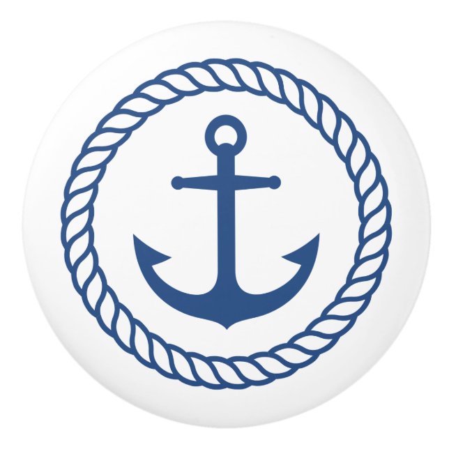 Nautical anchor inside rope border ceramic knob (Front)