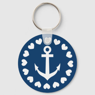 Nautical anchor keychain Navy blue and white