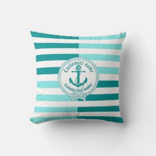 Nautical anchor/knot/custom name -Aqua Marine/navy Cushion