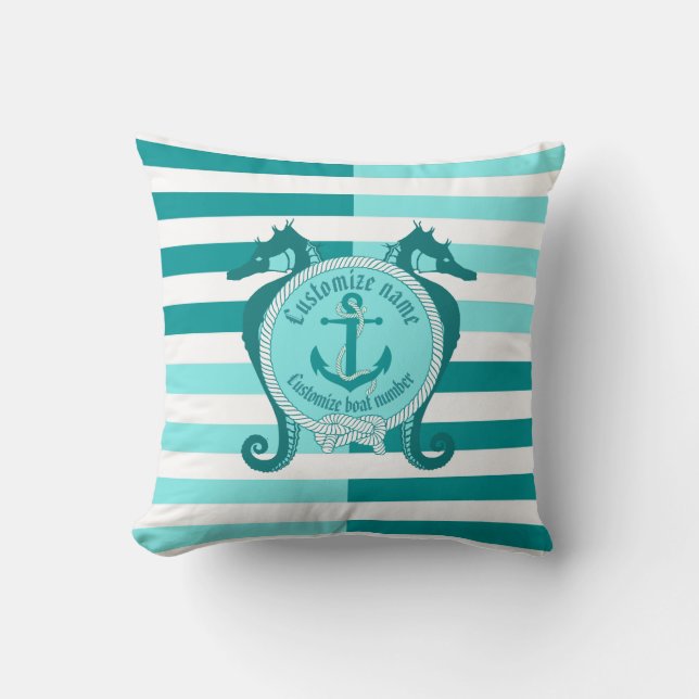 Nautical anchor/knot/seahorse/warm Aqua Maine Cushion (Front)