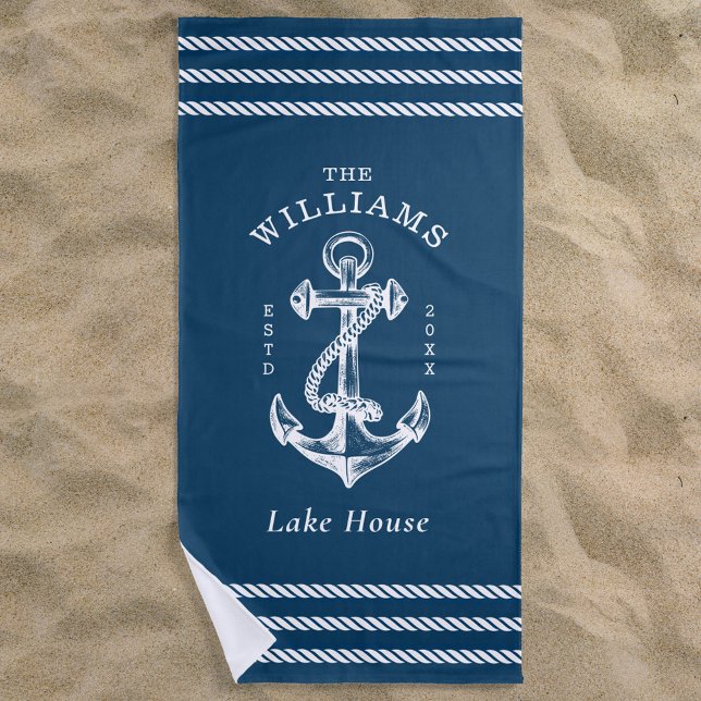 Nautical Anchor Lake House Navy Blue Beach Towel (Creator Uploaded)