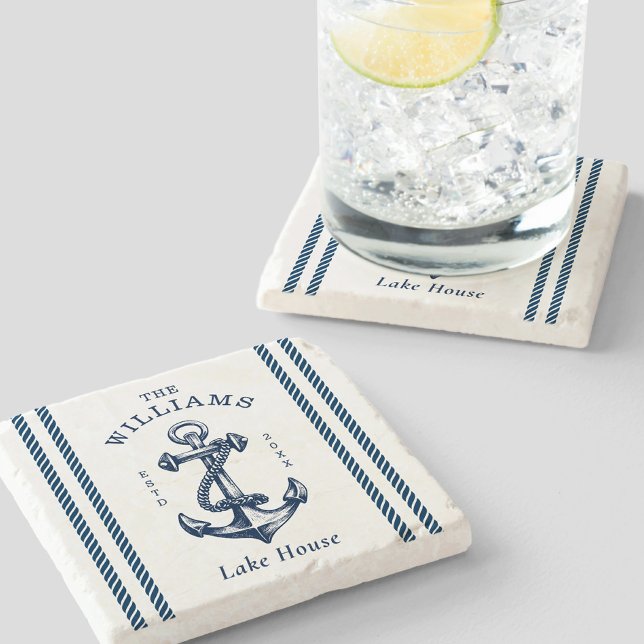 Nautical Anchor Lake House Navy Blue  Stone Coaster (Creator Uploaded)