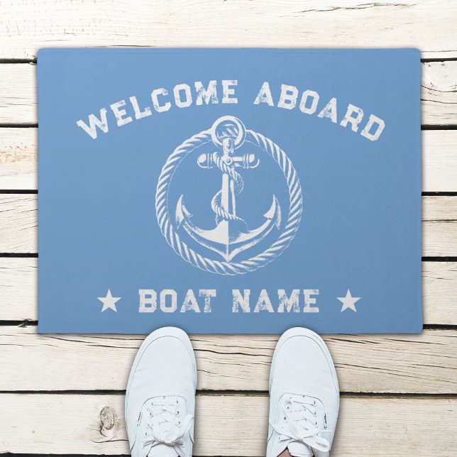 Nautical Anchor Light Blue Welcome Aboard Boat Doormat (Creator Uploaded)