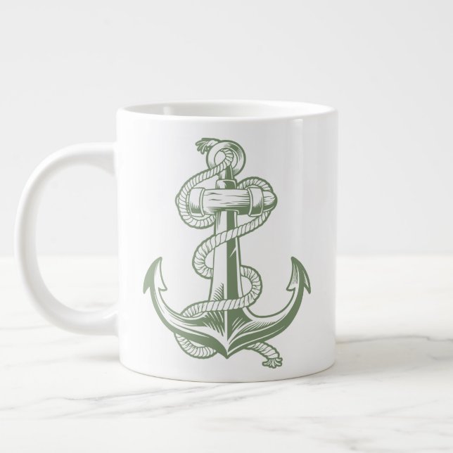 Nautical Anchor (Light Olive) Large Coffee Mug (Left)