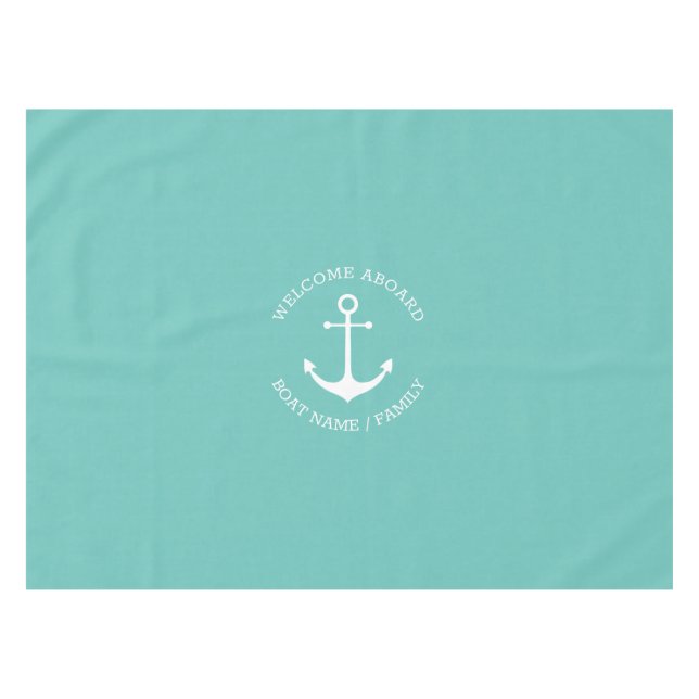 Nautical anchor light teal Custom Welcome Aboard  Tablecloth (Front (Horizontal))