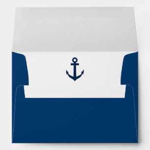 Nautical anchor liner navy blue wedding envelopes