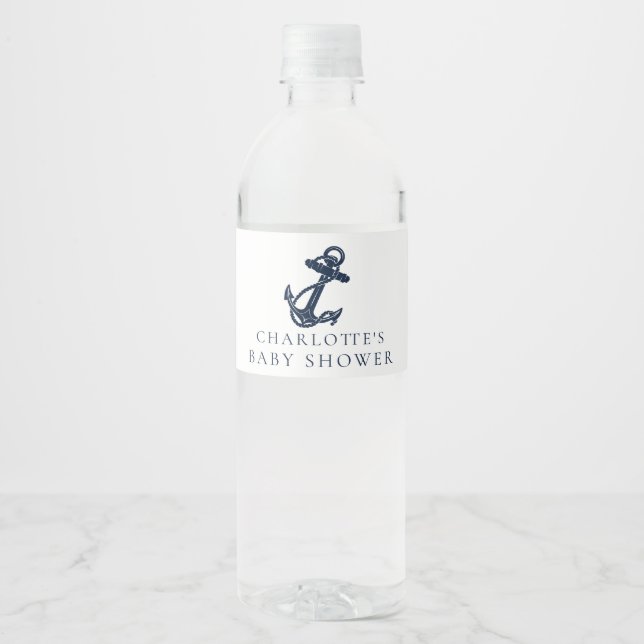 Nautical Anchor Minimalist Boy Baby Shower Water Bottle Label (Front)