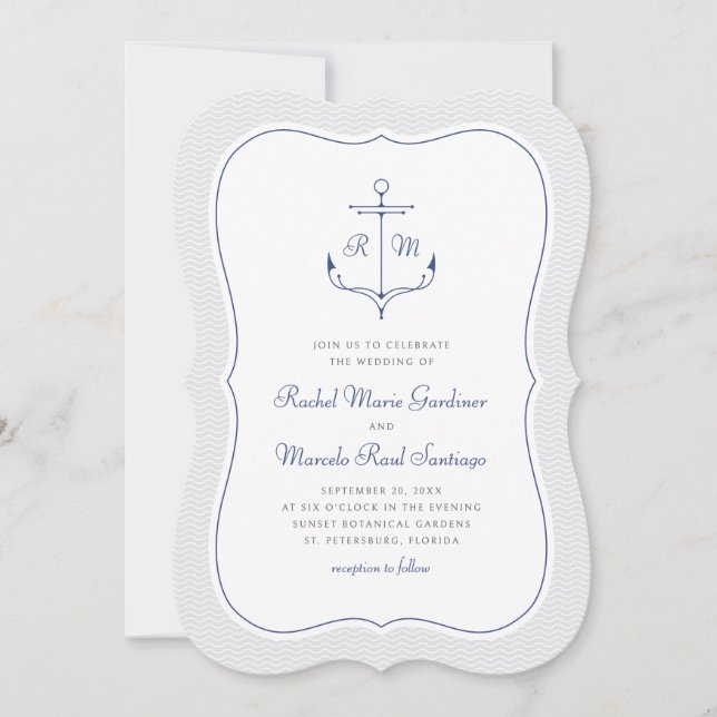 Nautical Anchor Minimalist Preppy Wedding Invitation (Front)