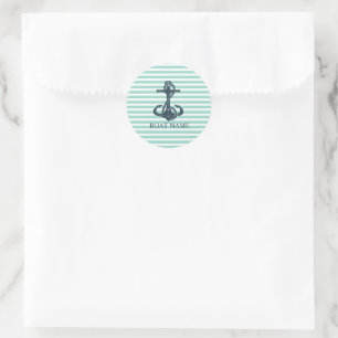 Nautical,Anchor,Mint Green Stripes Classic Round Sticker