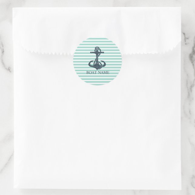 Nautical,Anchor,Mint Green Stripes Classic Round Sticker (Bag)
