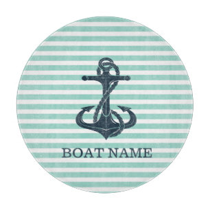 Nautical,Anchor,Mint Green Stripes Cutting Board