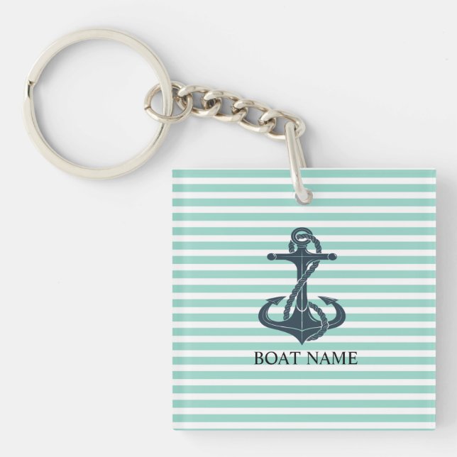 Nautical,Anchor,Mint Green Stripes Key Ring (Front)