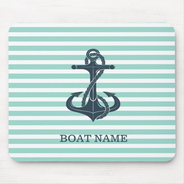 Nautical,Anchor,Mint Green Stripes Mouse Mat (Front)