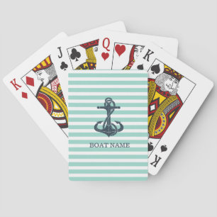 Nautical,Anchor,Mint Green Stripes Playing Cards