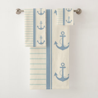 Nautical Anchor Modern Abstract Stripe Bath Towel Set