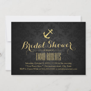 Nautical Anchor Modern Black & Gold Bridal Shower Invitation