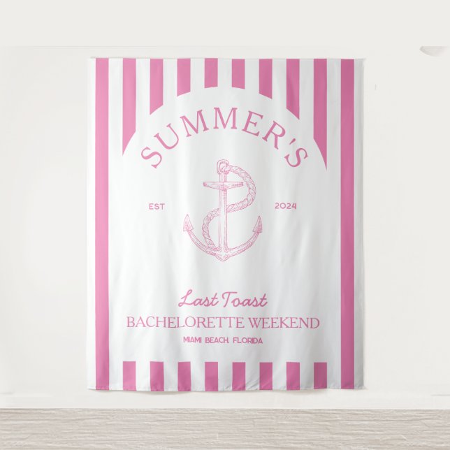 Nautical Anchor Modern pink Bachelorette Party Tapestry (Front)