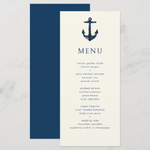Nautical Anchor Modern Simple Navy Blue Wedding Menu