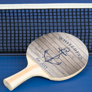 Nautical Anchor Monogram Beige Wood Ping Pong Paddle