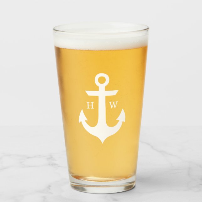 Nautical Anchor Monogram Glass (Front Filled)