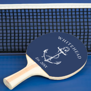 Nautical Anchor Monogram Navy Blue Ping Pong Paddle