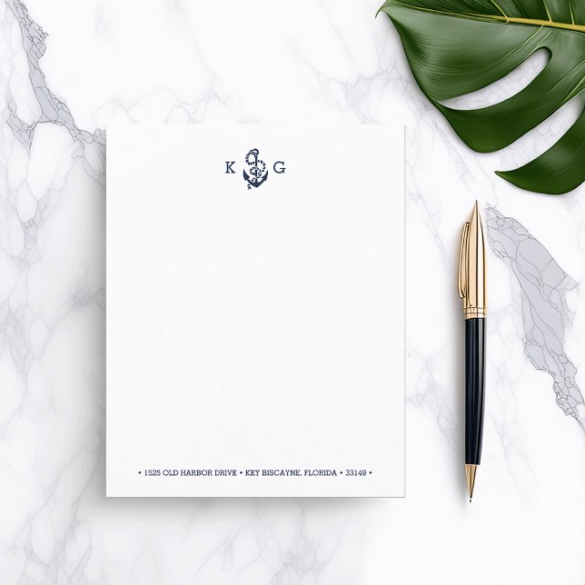 Nautical Anchor Monogram Notepaper (Creator Uploaded)