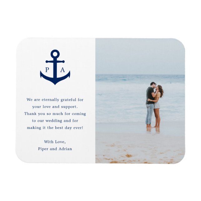 Nautical Anchor Monogram Photo Wedding Favour Magnet (Horizontal)