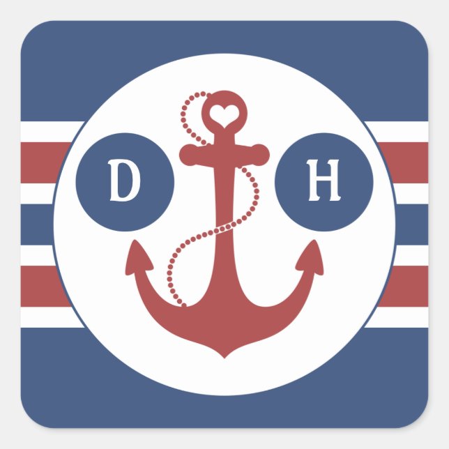 Nautical Anchor Monogram Square Sticker (Front)