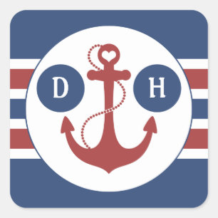 Nautical Anchor Monogram Square Sticker