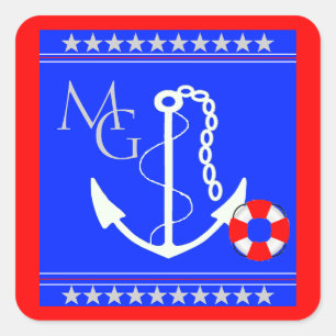Nautical-Anchor Monogram Square Sticker
