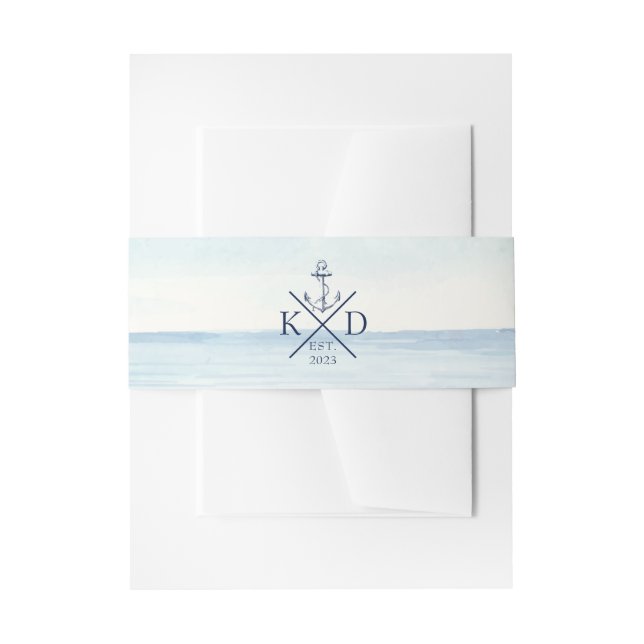 Nautical Anchor Monogram Watercolor Ocean Invitation Belly Band (Front Example)
