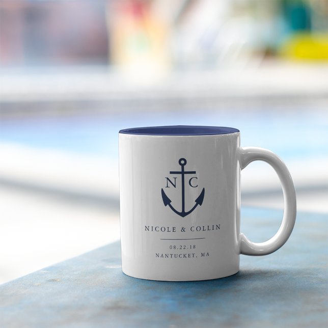 Nautical Anchor Monogram Wedding Favor Two-Tone Coffee Mug (Creator Uploaded)
