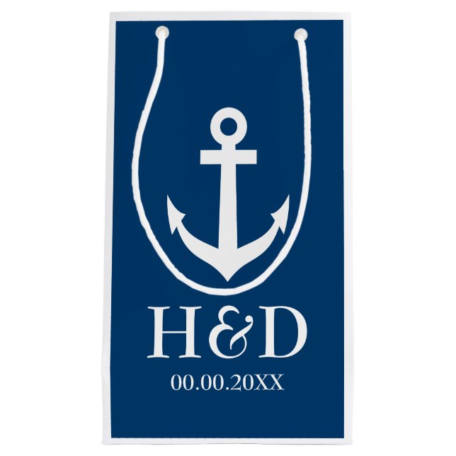 Nautical anchor monogram wedding favour gift bags (Front)