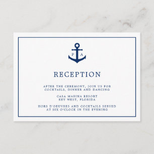 Nautical Anchor Monogram Wedding Reception Enclosure Card